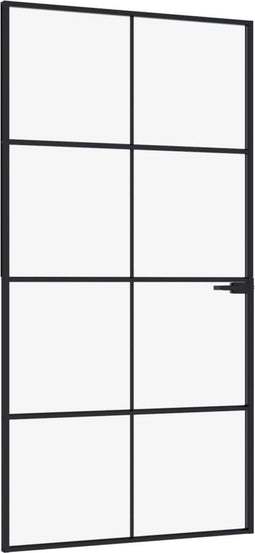 vidaXL - Binnendeur - 102x201,5 - cm - gehard - glas - en - aluminium - smal - zwart