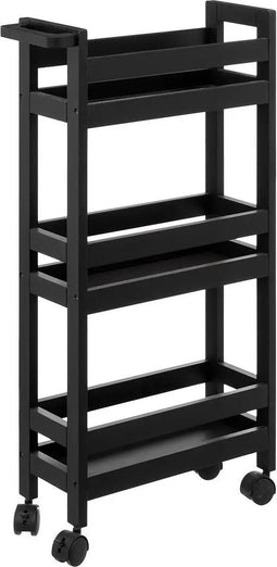 5Five badkamer rek extra small op wielen - Staand rek met 3 etages voor in de badkamer - Open kastje als badkamerkast - Zwart