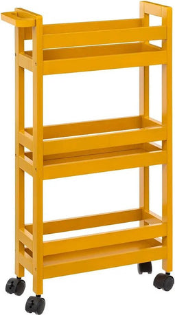 5Five Badkamerrek extra small op wielen - Staand rek met 3 etages voor in de badkamer - Open kastje als badkamerkast - Geel