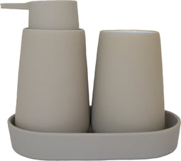 5Five Badkamerset Cocoon - Zeeppomp / Beker / Schaaltje - Naturel beige