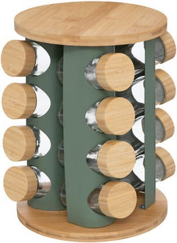 5Five Draaiend Kruidenrek bamboe - 16 Potjes - Ø21xH29cm - Groen