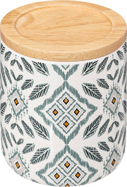 5Five Hapache Wattendispenser met houten deksel Ø10xH11cm - Groen multi