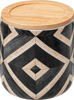 5Five Hapache Wattendispenser met houten deksel Ø10xH11cm - Zwart multi