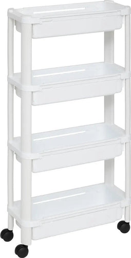 5Five Keuken/badkamer trolley 4 laags - L37 x B15 x H79 cm - wit - PP kunststof - met wielen - opberg mandjes/bakjes