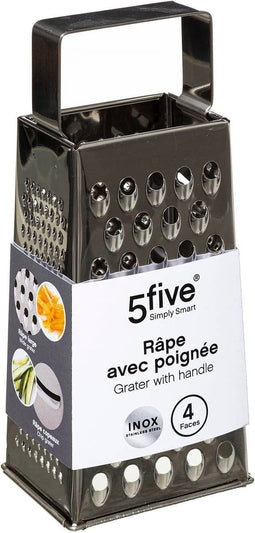 5Five keuken rasp met handvat - 4-zijdig - zilver - RVS - 11 x 8 x 24 cm - handrasp - keukenhulpje