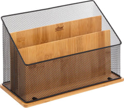 5Five lectuurbak/tijdschriftcassette mesh - 29 x 14 x 20 cm - bamboe hout