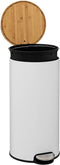 5Five prullenbak/pedaalemmer Bamboe - wit - metaal - 30 liter - 38 x 29 x 60 cm - keuken