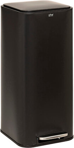 5Five Prullenbak/pedaalemmer Delta - zwart - metaal - 30 liter - 35 x 29 x 63 cm - keuken afvalbak - vierkant