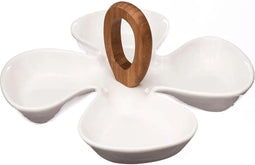 5Five Serveerplank/borrelplank hapjes/saus/tapas - porselein - wit - 4-vaks