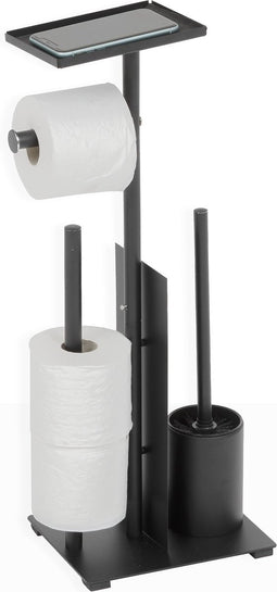 5Five Toiletpapierhouder met reservehouder en Wc-borstel - 28x18x62 - Zwart