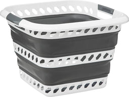 5Five Wasmand opvouwbaar met handvatten - kunststof - 40L - grijs/wit - 48 x 34 x 49 cm