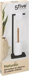 5five WC/toiletrolhouder - met reservoir - zwart - 20 x 20 x 64 cm - metaal/bamboe - voor 4 rollen - vrijstaand