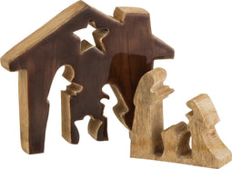 J-Line decoratie Kribbe in huisvorm - hout - bruin/naturel - small