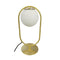 Reims tafellamp - met boog en glazen koepel - messing - wit glas