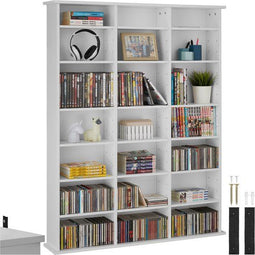 Tectake CD/DVD/Blu-ray kast - Boekenkast - 18 verstelbare planken - Wit (EAN: 4061173115638)