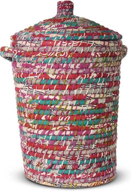 Safaary - Rieten Mand met Deksel van Zeegras Large Rood - Groen