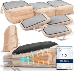 LOONARA Reis Inpak Cubes Compressieset - Set van 7 - Ruimtebesparend en duurzaam - Beige