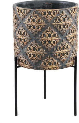 PTMD Krizz Ronde Bloempot Op Voet - H23 x Ø25 cm - Cement - Zwart