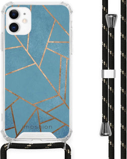 iMoshion iPhone 11 - Hoesje met Koord - Verstelbaar Koord - Blauw Meerkleurig Goud