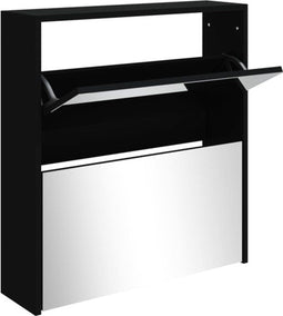 vidaXL - Schoenenkast - met - spiegel - 2-laags - 63x17x67 - cm - zwart