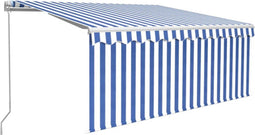 vidaXL - Luifel - handmatig - uittrekbaar - rolgordijn - LED - 3x2,5 - m - blauw - wit