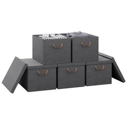 Woltu Opvouwbare Opbergbox - Set van 5 - 51 liter - Grijs 48 x 30 x 36 cm (set van 5)