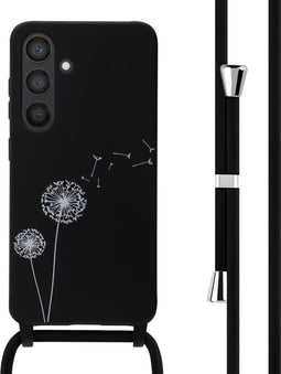 imoshion Hoesje Geschikt voor Samsung Galaxy S24 Hoesje Met Koord - imoshion Siliconen design hoesje met koord - Zwart / Dandelion Black