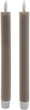 Anna's Collection - LED dinerkaarsen - 2x - ribbel - taupe - 23 cm (2 stuks)
