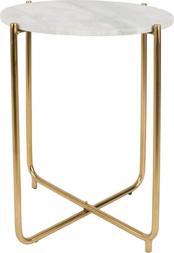 Housecraft Living Timpa Bijzettafel Marmer Rond 44x44 cm Wit/ Goud
