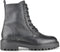 PS Poelman Leta - Dames Leren Enkellaarzen met Veters en Rits - Chunky Plateauzool 4,5 cm - Zwart Tumble - Maat 41