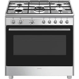 SMEG CX91GMXNLK - Vrijstaand fornuis gas/elektro - 5 kookzones 115 liter - Mat zwart