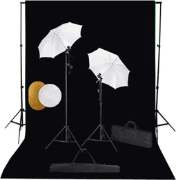 vidaXL - Fotostudioset - met - lampen, - paraplu's, - achtergrond - en - reflector