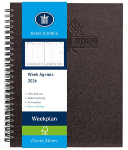 Ryam - Bureau agenda - Weekplan Wire-O 170 mm x 220 mm - 14 mnd - Zwart (2026)