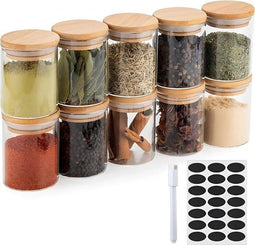Five Stars® Voorraadpotten - Glazen Potjes Met Deksel - 280 ML - 10 Delige Set - BPA-vrij - Met Pen & Herschrijfbare Stickers (10 stuks)