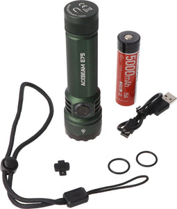 AceBeam E75 Quad Core LED-zaklamp groen, 6.500K, tot 4.500 lumen helderheid, inclusief 21700 5000mAh Li-Ion batterij