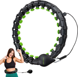 Tunturi Verstelbare Hoelahoep - Weighted Fitness Hula Hoop - 1,3 kg - Verstelbaar van 44 tot 106 cm - Groen/Zwart