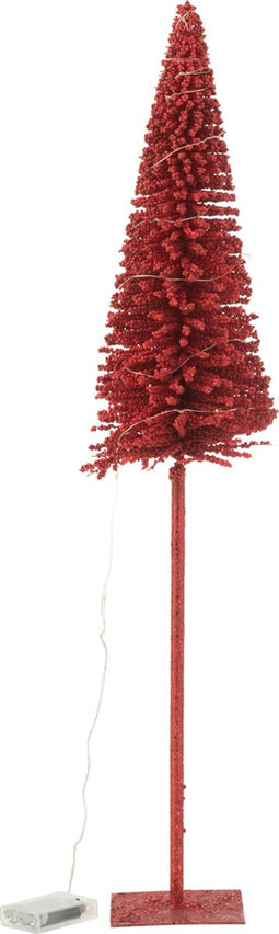 J-Line decoratie kerstboom - kunststof - rood - medium - LED lichtjes