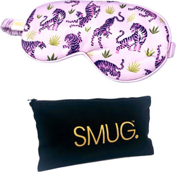 SMUG Slaapmasker met Opbergzakje - 100% Verduisterend - Verstelbaar Oogmasker in Satijn - Pink Tiger