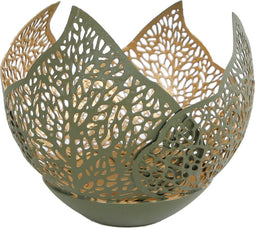 Theelichthouder Leaf Tilia Groen/Goud Metaal 8X8X7 Cm