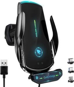 Draadloze Autolader met Automatische Sensor en Telefoonhouder - Zwart