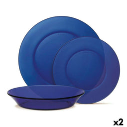 Serviesset Duralex Lys Donkerblauw Glas 12 Onderdelen (2 Stuks)