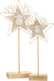 J-Line kerstdecoratie Rendier/Ster op voet - hout - goud/wit - large - LED lichtjes