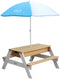 AXI Nick Zand & Water Picknicktafel in Bruin/Wit voor kinderen - Met in hoogte verstelbare Parasol in Blauw/Wit - Multifunctionele Picknick tafel van FSC hout - Picknick tafel voor kinderen van hout
