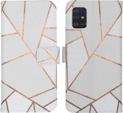 iMoshion Hoesje Geschikt voor Samsung Galaxy A51 Hoesje Met Pasjeshouder - iMoshion Design Softcase Bookcase - Wit / Meerkleurig / Goud / White Graphic