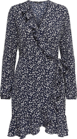 ONLY ONLCARLY L/S WRAP SHORT DRESS - Dames Jurk met ceintuur en volant - Maat 38