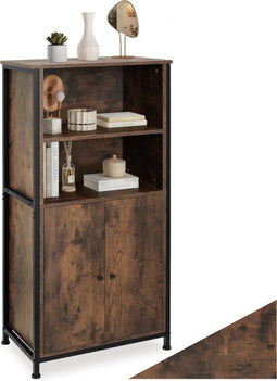 tectake® Doncaster - Wandkast - 2 Open Vakken en Kast - Industrieel Design - Donkerbruin - Afmeting (LxBxH) 60x38x125 cm