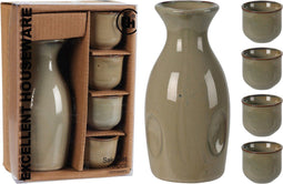Sake set - 5 Delig - Aardewerk - 4 Bekers inbegrepen