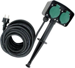VB Extend Dubbele Tuincontactdoos op Spies - 10 meter Geaard Snoer - Zwart / Groen