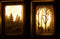 J-Line decoratie kerstdorpje - kader 3D winter - pvc/glas - zilver - 2 stuks - LED lichtjes