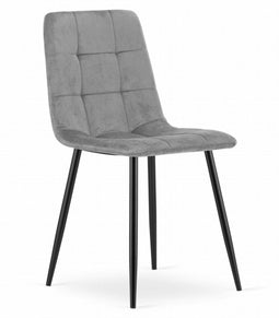 Eetkamerstoel KARA Lichtgrijs – Velvet Bekleding, Ergonomisch Design, Zwarte Metalen Poten, Comfortabele Zitting, Max. 120 kg